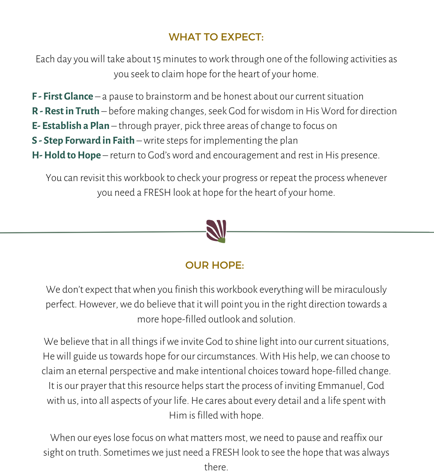 Fresh Focus - Heart of the Home - 5-Day Workbook (1 of 3)