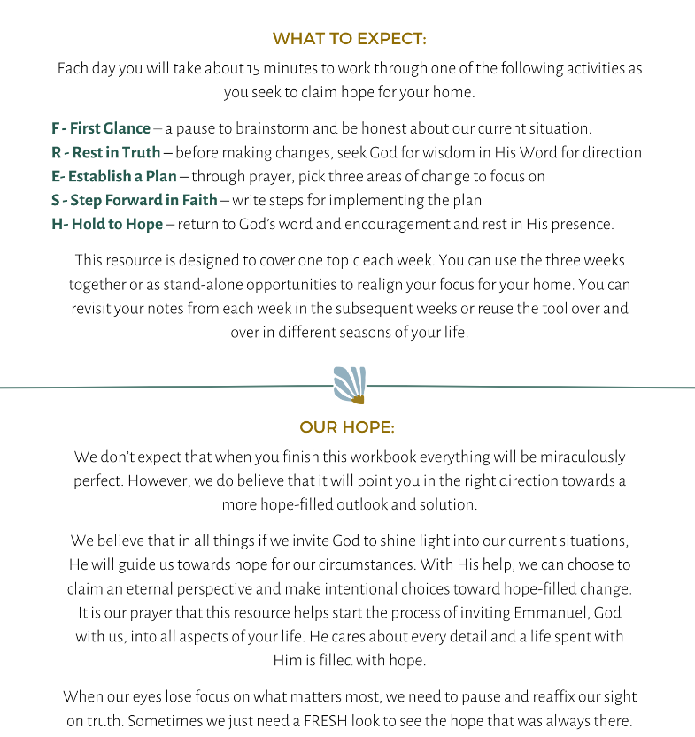 Fresh Focus - Spaces of the Home - 5-Day Workbook (3 of 3)