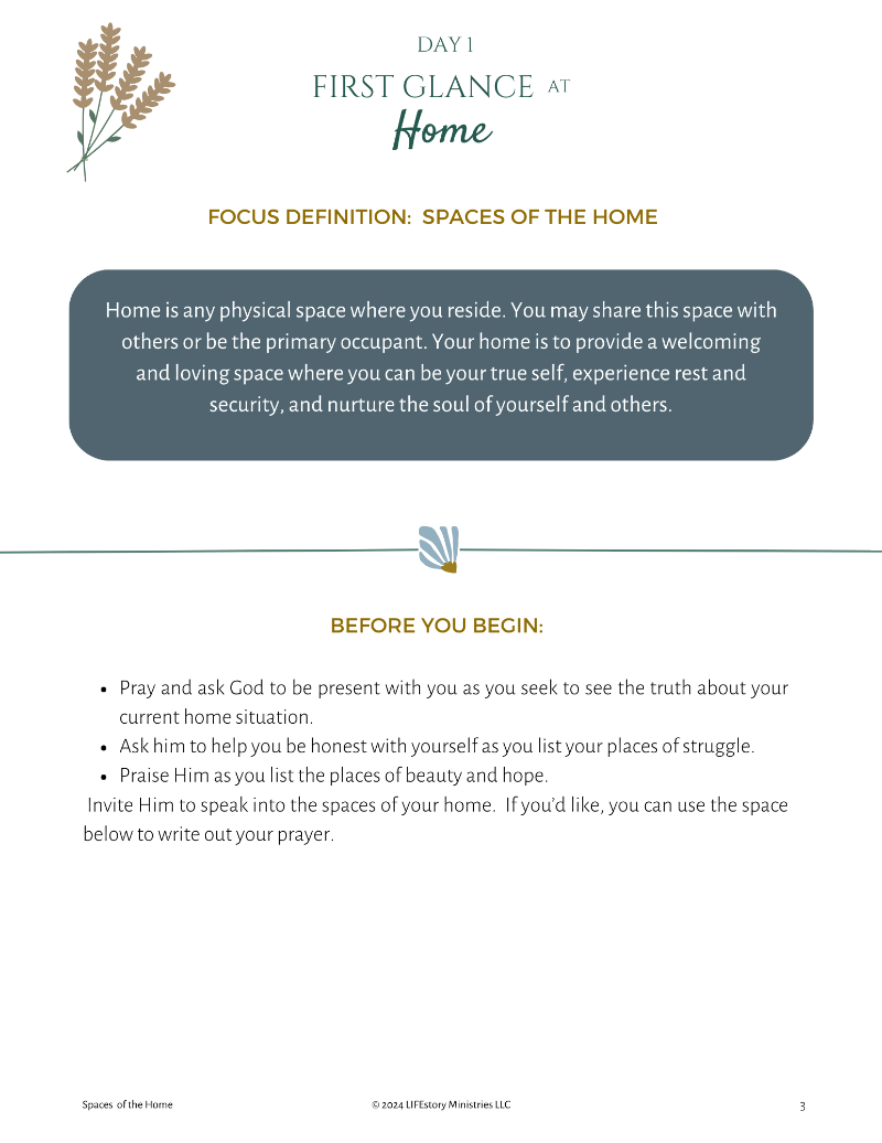 Fresh Focus - Spaces of the Home - 5-Day Workbook (3 of 3)